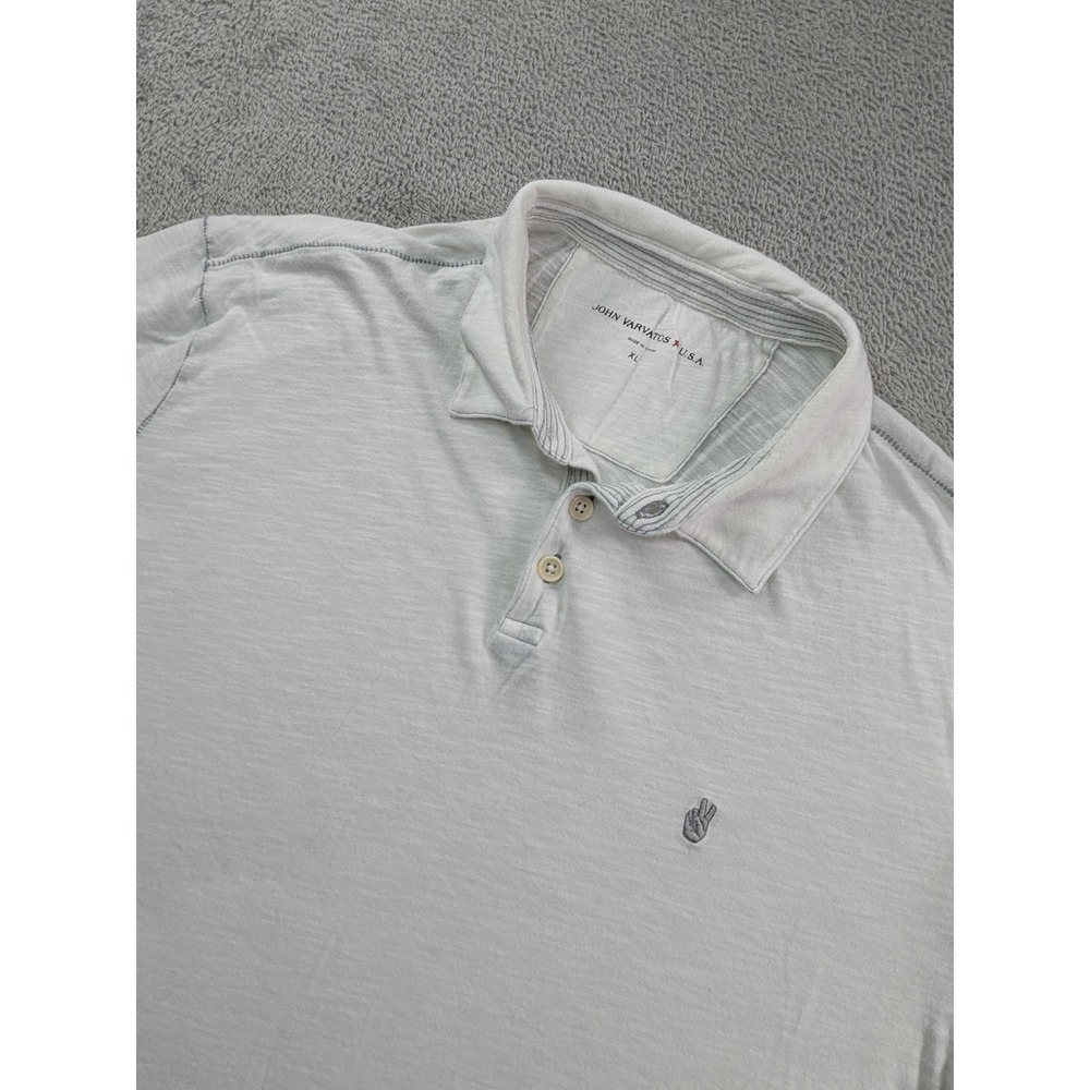 John Varvatos USA Mens XL Gray Slub Cotton Peace Sign Logo Polo Shirt K1381N2B